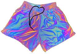 NewL Regenbogen-reflektierende Shorts für Damen, fluoreszierende Hose, legere Nacht, Jogger Gr. Medium, grau von NewL