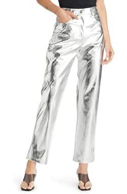 NewL Silberne metallische Hose mit geradem Bein Frauen Mode Funkelnde elastische Hose mit hoher Taille Damen Streetwear Clubwear y2k Kleidung L von NewL