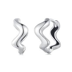 NewL Wave Plated Huggie Stud Cuff Earrings Small Hoop Earrings for Women, Einheitsgröße, Sterling Silber von NewL