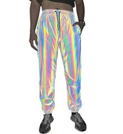 Regenbogen reflektierende Shorts Hosen Männer Fluoreszierende Hosen Casual Night Jogger (M, Pants) von NewL