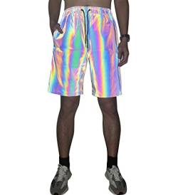 Regenbogen reflektierende Shorts Hosen Männer Fluoreszierende Hosen Casual Night Jogger (XL, Shorts) von NewL
