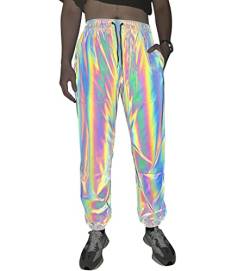 Regenbogen reflektierende Shorts Hosen Männer Fluoreszierende Hosen Casual Night Jogger (XXL, Pants) von NewL