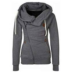 Newbestyle Damen Trainingsjacke Vicky Pullover mit Kapuze Reißverschluss Tops Frauen Pullover mit Kapuze und Kordelzug Gr. 50, Reingrau. von Newbestyle