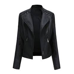 Newbestyle Jacke Damen Lederjacke Damen Kunstlederjacke Damen Zip-Up Plissee Motorradjacke Bikerjacke Kurzmantel mit Stehkragen von Newbestyle