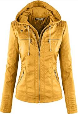 Newbestyle Jacke Damen Lederjacke Frauen Kunstlederjacke Damen mit Zip (Normale EU-Größe),M,Gelb von Newbestyle