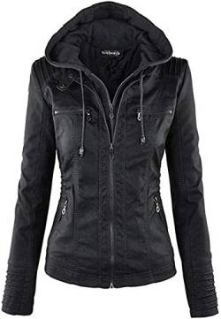 Newbestyle Jacke Damen Lederjacke Frauen mit Zip V Ausschnitt Kunstleder Bikerjacke Jacket Casual Übergangsjacke (Normale EU-Größe), Schwarz, M/40 von Newbestyle