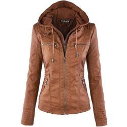 Newbestyle Jacke Damen Lederjacke Frauen mit Zip V Ausschnitt Kunstleder Bikerjacke Jacket Casual Übergangsjacke (Normale EU-Größe) von Newbestyle