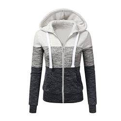 Newbestyle Jacke Damen Sweatjacke Hoodie Sweatshirt Kapuzenpullover Pullover Patchwork Pulli mit Kordel und Zip Weiß Medium von Newbestyle