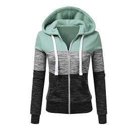 Newbestyle Jacke Damen Sweatjacke Hoodie Sweatshirt Pullover Oberteile Kapuzenpullover V Ausschnitt Patchwork Pulli mit Kordel und Zip (Grau, X-Large) von Newbestyle