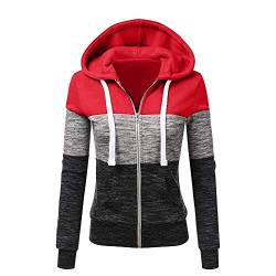 Newbestyle Jacke Damen Sweatjacke Hoodie Sweatshirtjacke Pullover Oberteile Kapuzenpullover,Reinrot Grau,M von Newbestyle