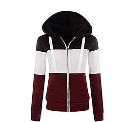 Newbestyle Jacke Damen Sweatjacke Hoodie Sweatshirtjacke Pullover Oberteile Kapuzenpullover,Schwarz-weiß-rot,XS von Newbestyle