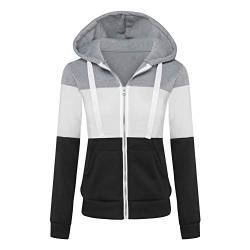 Newbestyle Jacke Damen Sweatjacke Hoodie Sweatshirtjacke Pullover Oberteile Kapuzenpullover (Grau-weiß-schwarz, Large) von Newbestyle