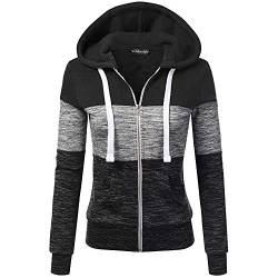 Newbestyle Jacke Damen Sweatjacke Hoodie Sweatshirtjacke Pullover Oberteile Kapuzenpullover (Schwarz-Grau, Large) von Newbestyle