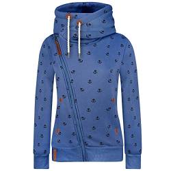 Newbestyle Jacke Damen Sweatjacke Vicky Zip Hoodie Pulli Oberteile Damen Kapuzenpullover Pullover mit Kapuze und Kordel(Blau Gedruckt,XS) von Newbestyle