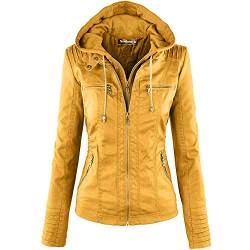 Newbestyle Kapuzen Kunstleder Damen Jacke mit Reißverschluss Motorradjacke Bikerjacke Kapuzenjacke Übergangsjacke Ladies Oberbekleidung (Normale EU-Größe) von Newbestyle