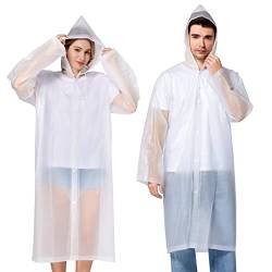 Newbyinn Regenponcho 2er Pack EVA Regencape Regenmäntel für Erwachsene und Kinder, Regenmäntel mit Kapuze für Frauen, Männer durchsichtig von Newbyinn