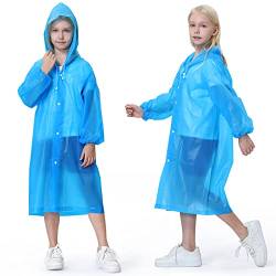 Regenponcho 2er Pack EVA Regencape Regenmäntel für Erwachsene und Kinder, Regenmäntel mit Kapuze für Mädchen, Jungen Blau von Newbyinn