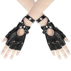 1 Paar Punk Handschuhe Nieten Halbfinger Handschuhe Fingerlose Rock Handschuhe Damen Mädchen Lederhandschuhe für Tanz, Hip Hop, Performance, Pole Dance, Cosplay, Party (Schwarz) von Newellsail