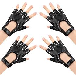 Newellsail 2 Paar Punk Handschuhe Fingerlose Damen PU Leder Halbfinger-Handschuhe mit Nieten für Cosplay, Performance, Tanzen, Fahren, Radfahren, Einheitsgröße (Schwarz) von Newellsail