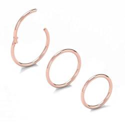 NewkeepsR 3PCS-0,8mm Dicke Roségold eloxiert klappbare Clicker-Nasenbügelringe, 20 Gauge 316L Stahl Nahtlose Segmentohrringe Piercing-5/6/7mm von NewkeepsR