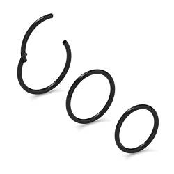 NewkeepsR 3PCS-0,8mm schwarz eloxierte klappbare Clicker-Nasenbügelringe, 20 Gauge 316L Stahl Nahtlose Segmentschläferohrringe Piercing-7/8/9mm von NewkeepsR