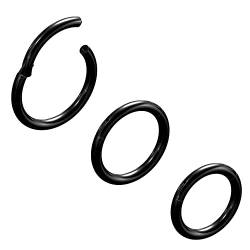 NewkeepsR 3PCS-1.6mm schwarz eloxierte klappbare Clicker-Nasenbügelringe, 14 Gauge 316L Stahl Nahtlose Segmentschläferohrringe Piercing-11/12/13mm von NewkeepsR