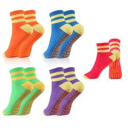 Newofview 5 Paar Anti Rutsch Socken für Frauen,Rutschfeste Yoga Socken Pilates Socken Stoppersocken Sportsocken für Zuhause Krankenhaus Reha Dance Workout Sport,EU 35-39(blau+grün+orange+lila+rot) von Newofview