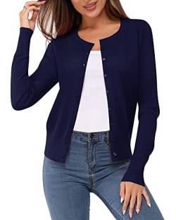 Newshows Damen Leichte Strickjacke Langarm Klassisch Rundhalsstrickjacke Casual Cardigan Strickmantel mit Knöpfen(Polen,Groß) von Newshows