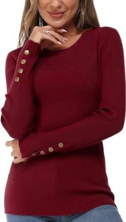 Newshows Pullover Damen Herbst Strickpullover Elegant Damenpullover Winter Pulli Damen Dunkelrot von Newshows