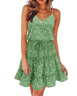 Newshows Sommerkleid Damen Knielang Spaghettiträger Kleid V-Ausschnitt Strandkleider(A1Floral 03, Groß) von Newshows