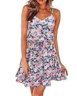 Newshows Sommerkleid Damen Knielang Spaghettiträger Kleid V-Ausschnitt Strandkleider(Floral 06, Mittel) von Newshows