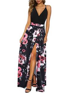 Newshows Sommerkleid Damen Lang Maxikleid Sommer V Ausschnitt Kleid Schlitz Freizeitkleid Elegant für Hochzeitsgast(Floral 02,XX-Groß) von Newshows