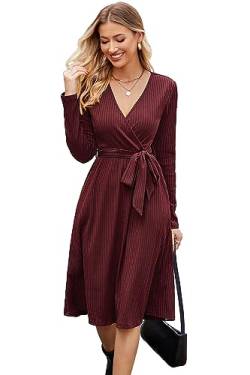 Newshows Strickkleid Damen Herbstkleid Pulloverkleid Winterkleid Langarm Elegant Kleid für Herbst Winter Wein von Newshows
