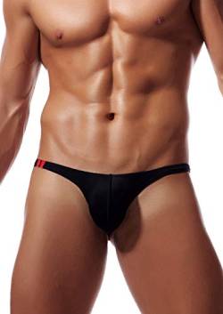 Newsywell Herren Tanga Eisseide Bikinis Bulge T-Rücken Männer Low Rise Elastische Slips Unterwäsche Schwarz Mittel von Newsywell