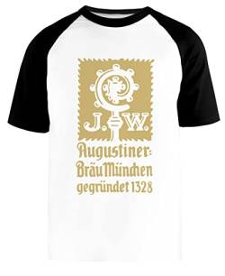Augustiner Bräu Unisex Weißes Baseball-T-Shirt Schwarz Kurzarm von Newtee