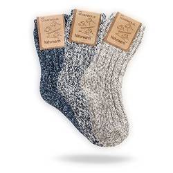 3 Paar Sehr Warme Norweger Socken für Baby und Kinder, Dicke Wollsocken mit Plüschsohle, Wintersocken in 2 verschiedenen Varianten (Grau - Blau Mix, 23-26) von NewwerX