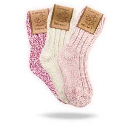 3 Paar Sehr Warme Norweger Socken für Baby und Kinder, Dicke Wollsocken mit Plüschsohle, Wintersocken in 2 verschiedenen Varianten (Weiß - Rosa Mix, 15-18) von NewwerX