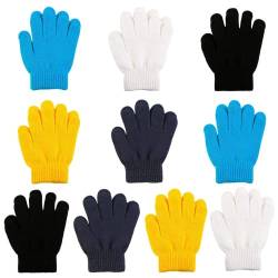 Nexsol 10 Paar warme magische Handschuhe - Kinder dehnbare Winterhandschuhe schwarze magische Fäustlinge für Jungen Mädchen 6 bis 11 Jahre（5 Farbe ） von Nexsol