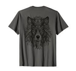 Backprint Handgezeichneter Wolf Silhouette Natur Wölfe Rudel T-Shirt von NextLevel Merch