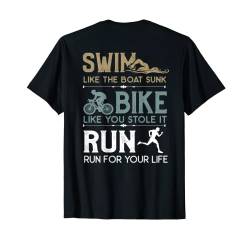 Backprint Swim Bike Run Triathlon Disziplin T-Shirt von NextLevel Merch