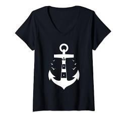 Damen Anker Symbol weiß Schiff Boot segeln T-Shirt mit V-Ausschnitt von NextLevel Merch