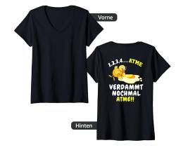 Damen Backprint Atme verdammt nochmal atme lustiges Küken T-Shirt mit V-Ausschnitt von NextLevel Merch