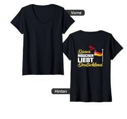 Damen Backprint Dieses Mädchen liebt Deutschland Flagge und Fahne T-Shirt mit V-Ausschnitt von NextLevel Merch