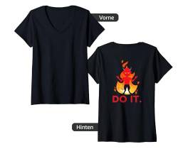 Damen Backprint Do it Teufel mit Feuer und Flamme T-Shirt mit V-Ausschnitt von NextLevel Merch
