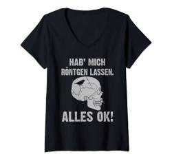 Damen Hab mich röntgen lassen alles ok Totenkopf T-Shirt mit V-Ausschnitt von NextLevel Merch