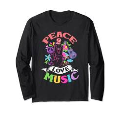 Peace Love Music Hippie 60er 70er Jahre Flower Power Langarmshirt von NextLevel Merch