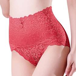 Bauchweg Unterwäsche Damen Spitze Miederslip mit Bauch-Weg-Effekt Shapewear Stark Formend Miederhose Slip Hochzeitsdessous (Wein, XXL) von Nhainel