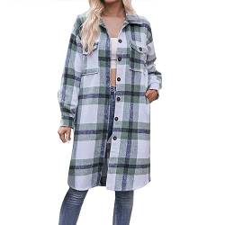 Flanellhemd Damen Frauen Lang Kariertes Mantel Langarm Holzfällerjacke Button Down Freizeithemd Hemdjacke Karierte Shacket Langarm Hemd Bluse Mantel Flanell Jacke von Nhainel