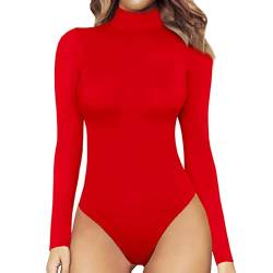 Nhainel Body Langarm Damen Bodysuit Blickdichter Langarmbody aus Baumwolle mit Halbkragen (A-rot, XL) von Nhainel