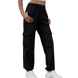 Nhainel Cargohose Damen Baggy Cargohose Baggy Y2k Damen Weite Hose Damen Boyfriend Hose Y2k Weites Bein Track Pants Vintage Baggy Hosen Elastische Taille Parachute Pants 90er Sport Hose von Nhainel